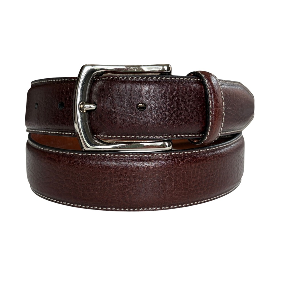 Johnston & Murphy Belt Mens Leather Pebbled Brown Contrast Stitch Classic 34